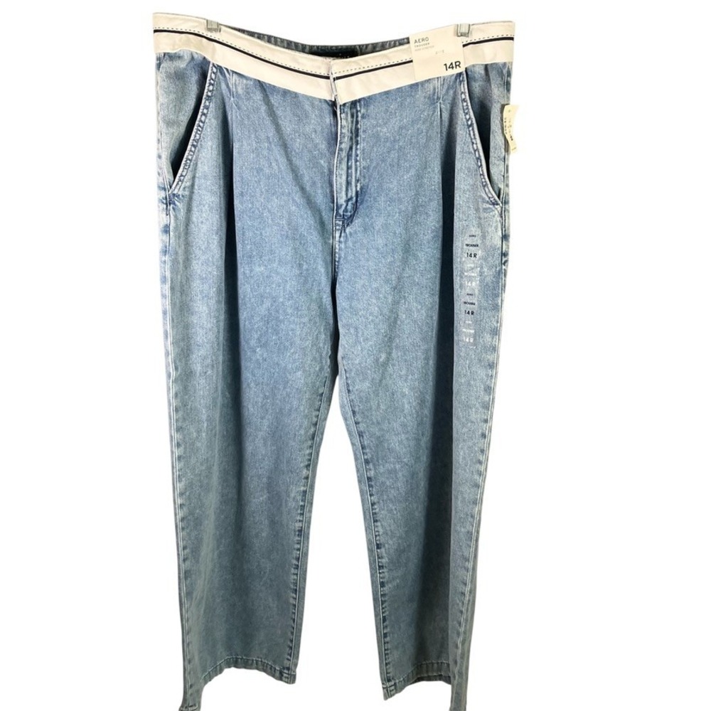 Aeropostale Womens 14R Trouser Jeans White Waistband Light Wash Denim New